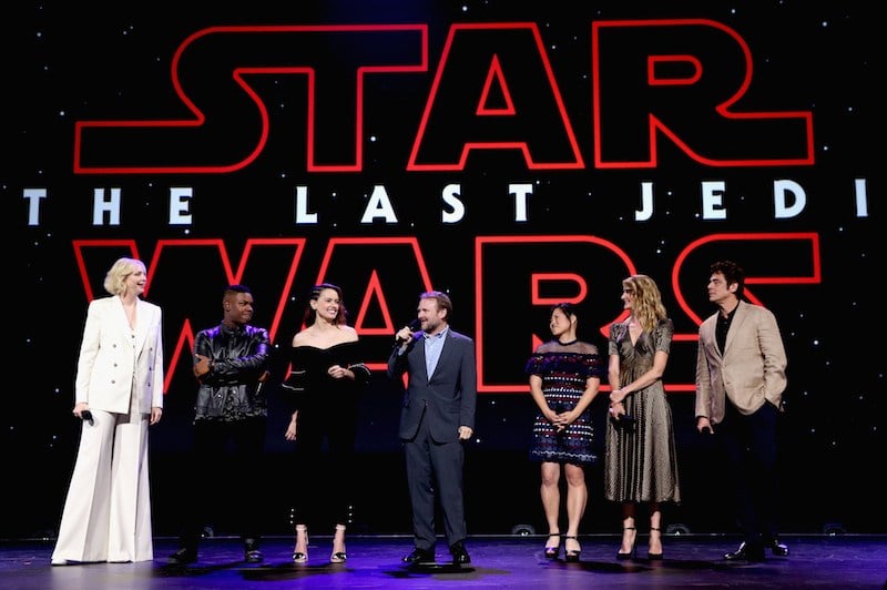 Actors Gwendoline Christie, John Boyega, Daisy Ridley, Director Rian Johnson, actors Kelly Marie Tran, Laura Dern and Benicio del Toro of STAR WARS: THE LAST JEDI took part today in the Walt Disney Studios live action presentation Actors Gwendoline Christie, John Boyega, Daisy Ridley, Director Rian Johnson, actors Kelly Marie Tran, Laura Dern and Benicio del Toro of STAR WARS: THE LAST JEDI took part today in the Walt Disney Studios live action presentation