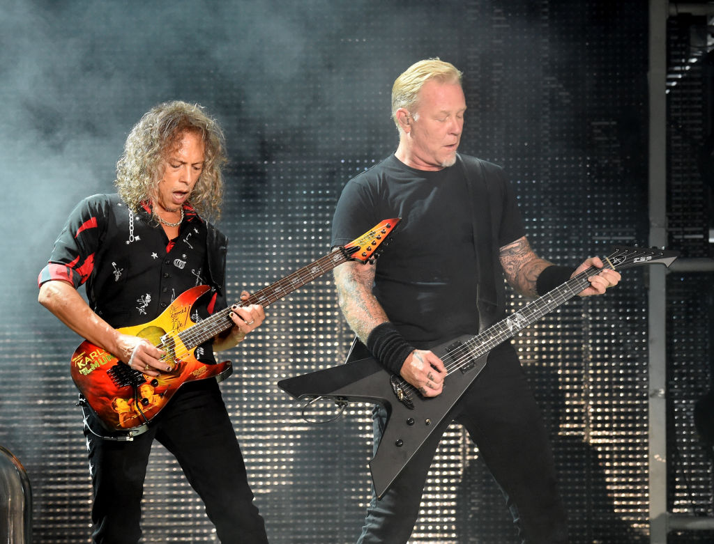 Kirk Hammett and James Hetfield of Metallica perform onstage Kirk Hammett and James Hetfield of Metallica perform onstage