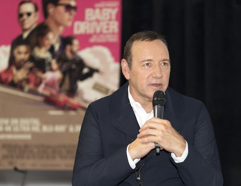 Actor/producer Kevin Spacey speaks on stage at the Cars, Arts & Beats: A Night Out With 'Baby Driver' event at the Petersen Automotive Museum on