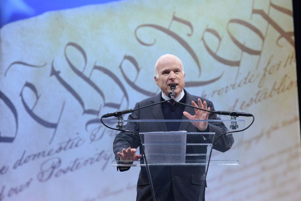 John McCain speaks in philadelphia at a glass podium John McCain speaks in philadelphia at a glass podium