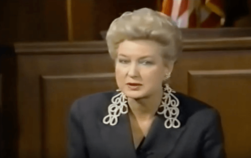Maryanne Trump Barry speaking in front of a court.