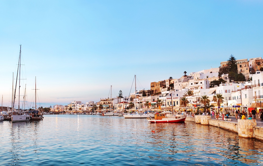 Naxos Old town after sunset, Greece.