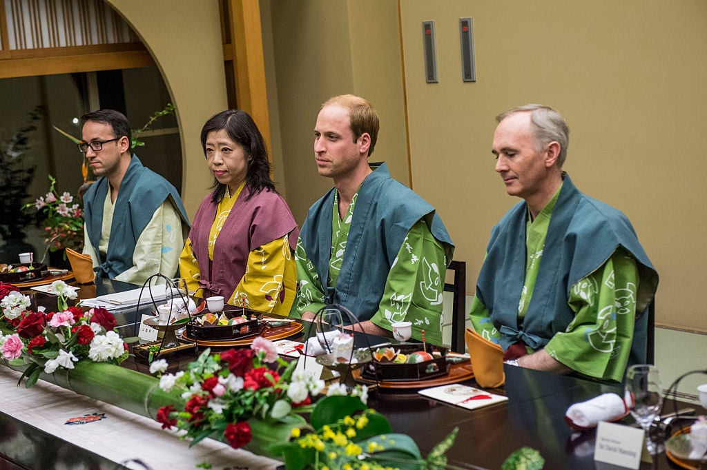 Prince William, Duke of Cambridge eats dinner at a traditional Japanese Ryokan.