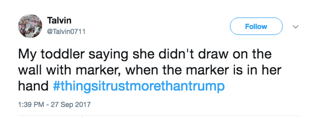 #ThingsITrustMoreThanTrump tweet #ThingsITrustMoreThanTrump tweet