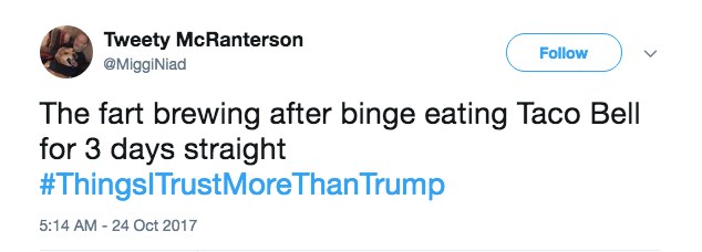 #ThingsITrustMoreThanTrump tweet #ThingsITrustMoreThanTrump tweet
