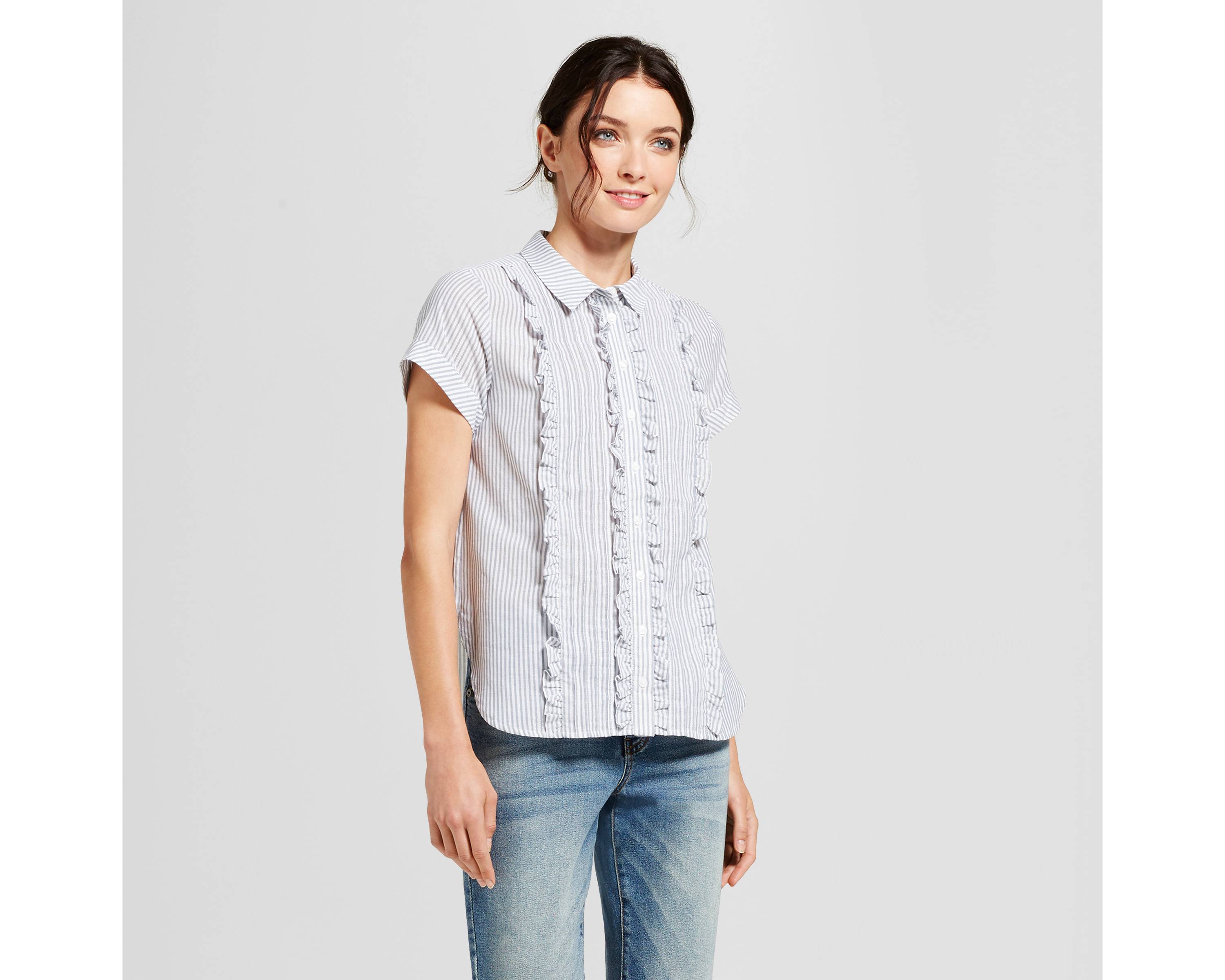 Women's Shine Ruffle Button Down Shirt - A New Day