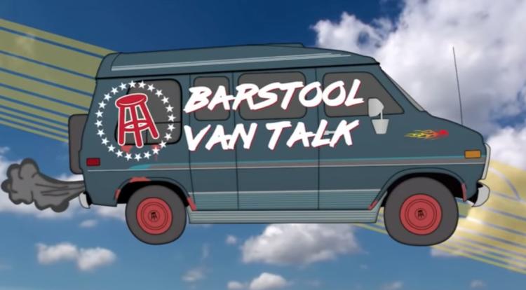 A van with the words Barstool Van Talk
