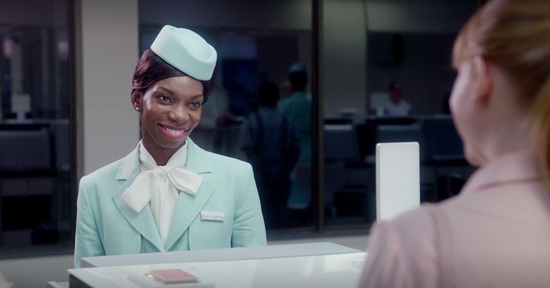 Michaela Coel wears a flight attendant suit in Black Mirror Michaela Coel wears a flight attendant suit in Black Mirror