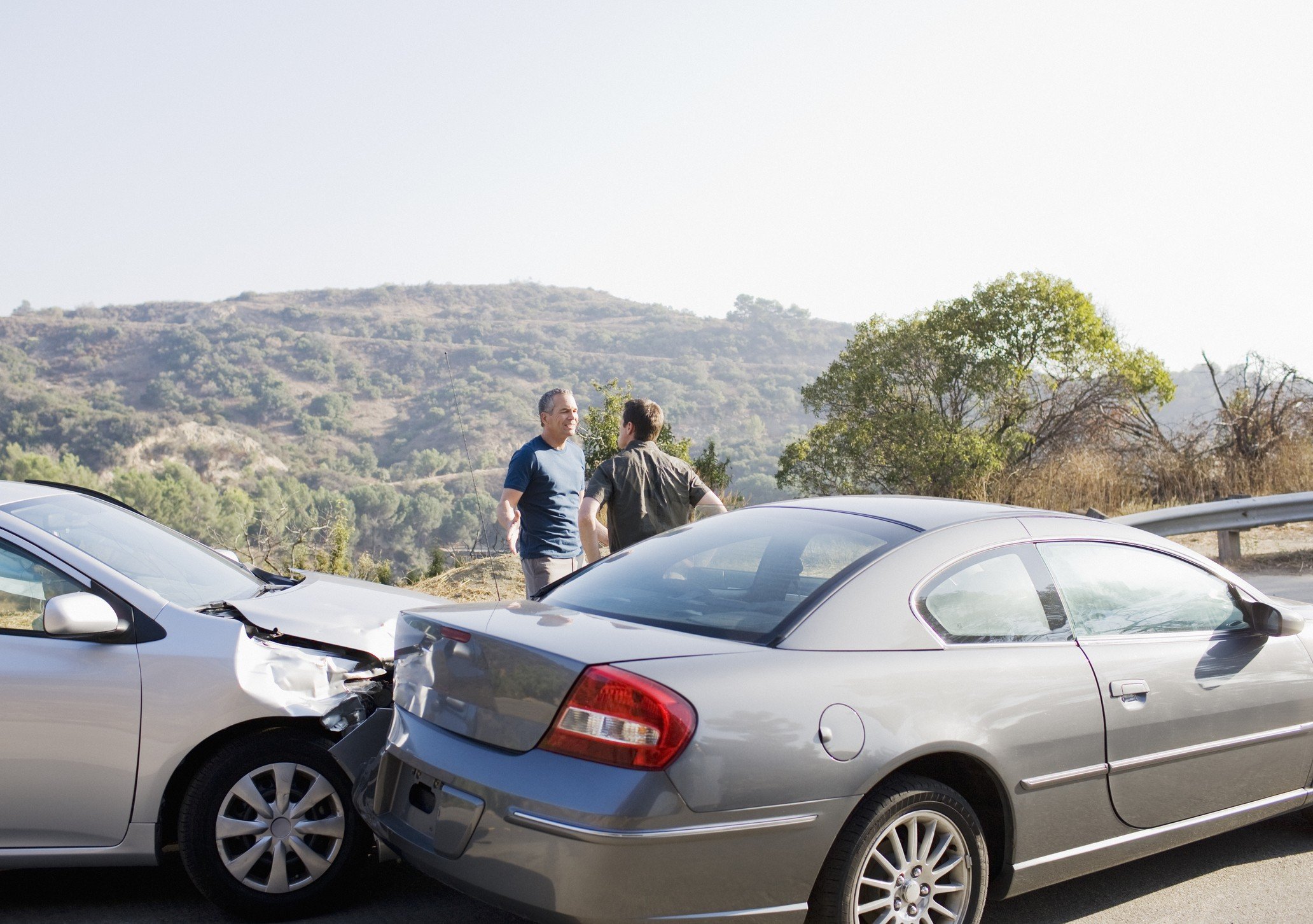 Men arguing car crash