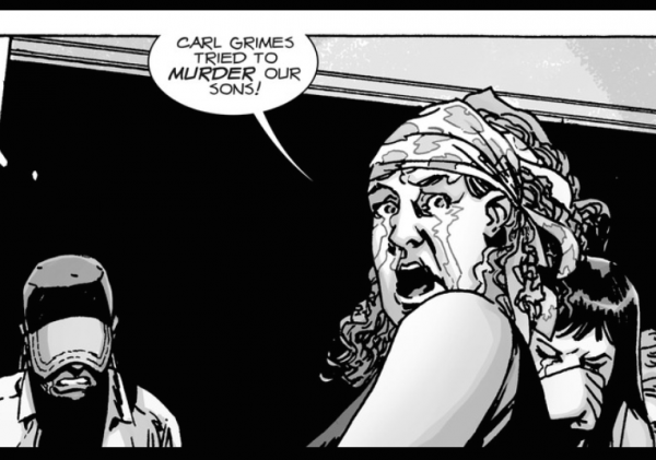 A distraight mother, Tammy, claims 'Carl Grimes tried to murder our sons!' in 'The Walking Dead' comics. 