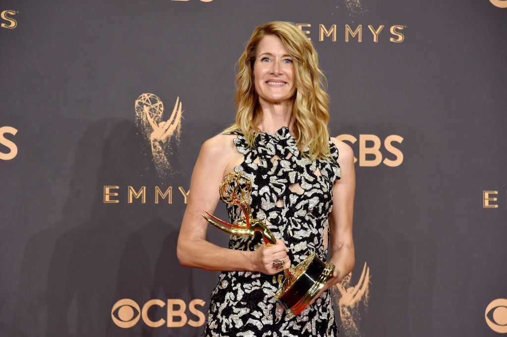 LOS ANGELES, CA - SEPTEMBER 17: Actor Laura Dern, winner of Outstanding Supporting Actress in a Limited Series or Movie for 'Big Little Lies', poses in the press room during the 69th Annual Primetime Emmy Awards at Microsoft Theater on September 17, 2017 in Los Angeles, California. 