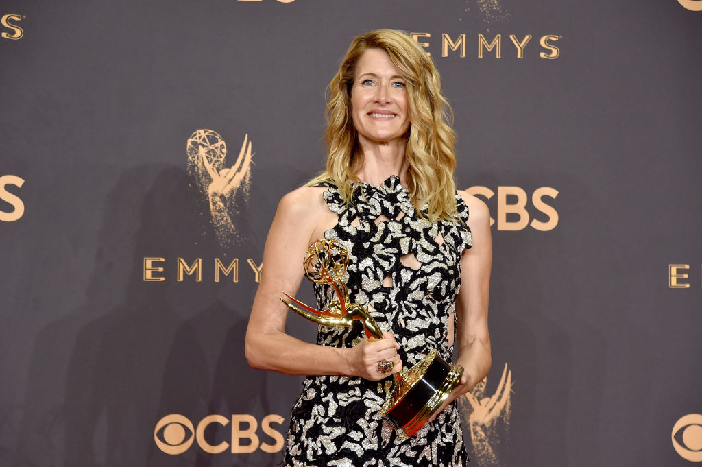 LOS ANGELES, CA - SEPTEMBER 17: Actor Laura Dern, winner of Outstanding Supporting Actress in a Limited Series or Movie for 'Big Little Lies', poses in the press room during the 69th Annual Primetime Emmy Awards at Microsoft Theater on September 17, 2017 in Los Angeles, California.