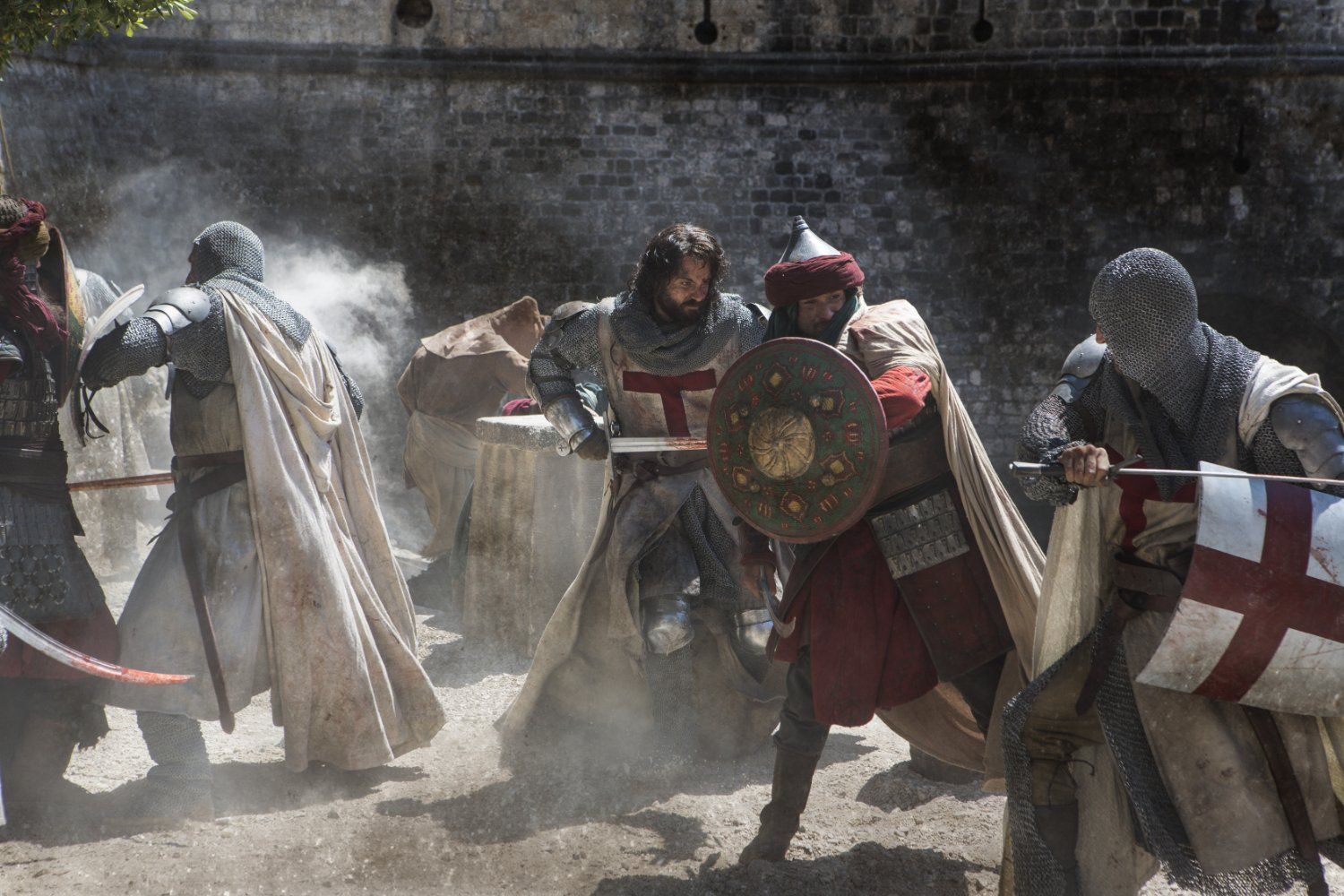 Tom Cullen and others fighting in Knightfall Tom Cullen and others fighting in Knightfall
