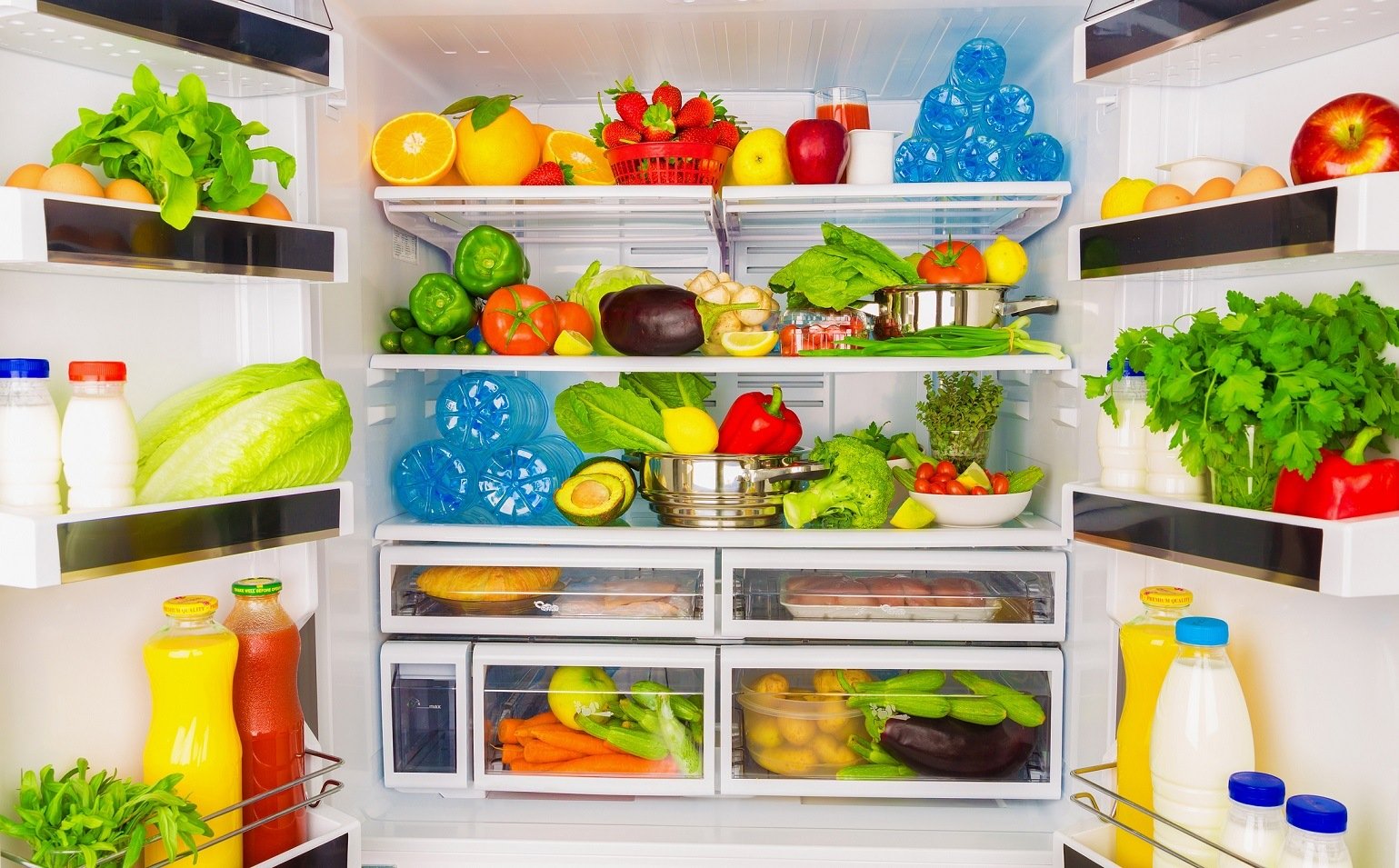 Full fridge with fruit and veggies