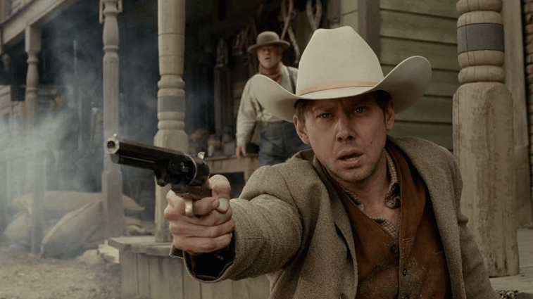 Jimmi Simpson as William firing a gun in Westworld