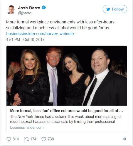a tweet showing the Trumps with Weinstein