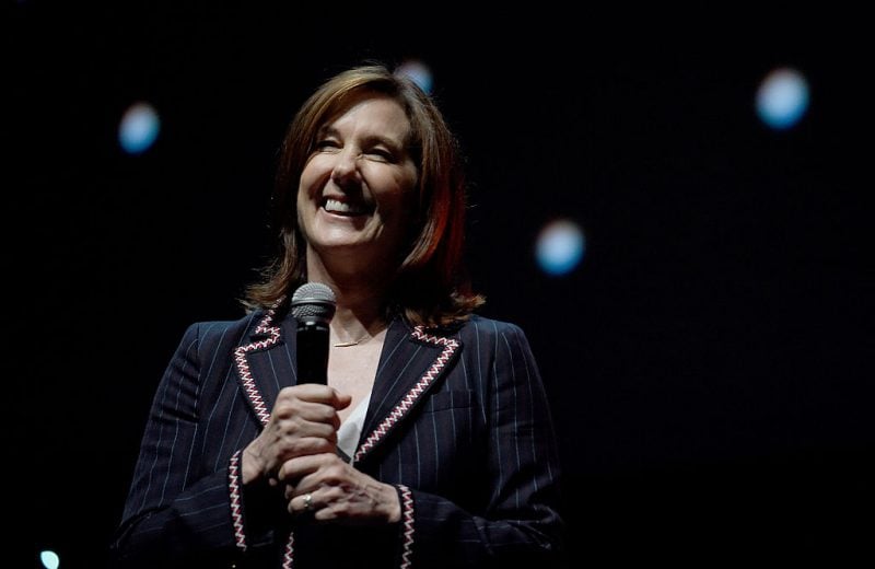 Kathleen Kennedy op het podium tijdens het Rogue One Panel op de Star Wars Celebration 2016 in ExCel op 15 juli 2016 in Londen, Engeland.