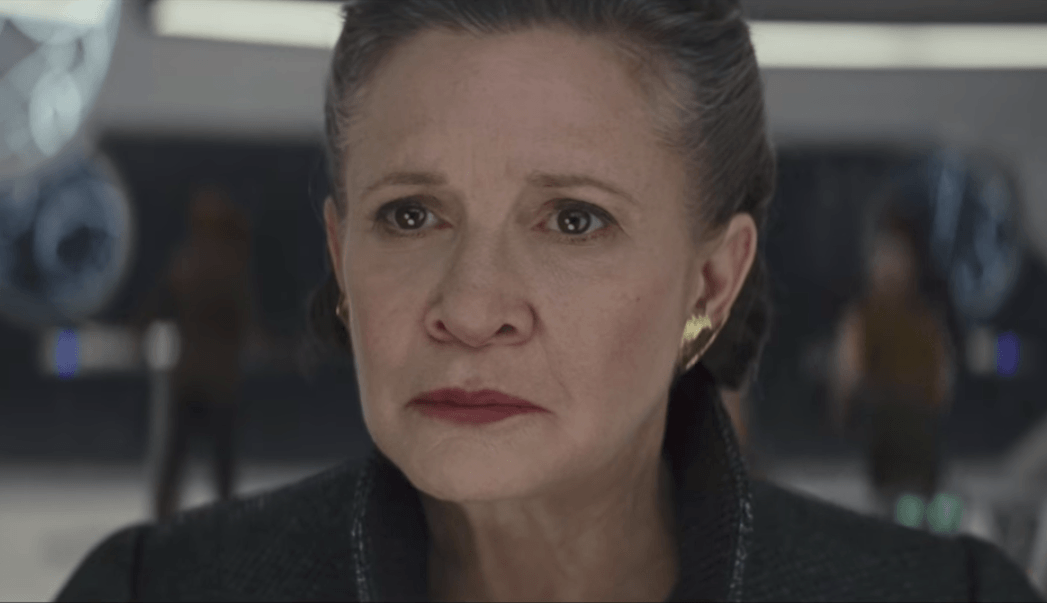 Carrie Fisher as Leia stares ahead Carrie Fisher as Leia stares ahead