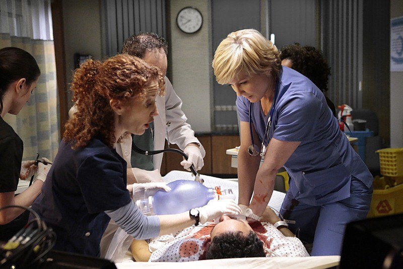 Amy Carlson as Linda Reagan on Blue Bloods working as a nurse