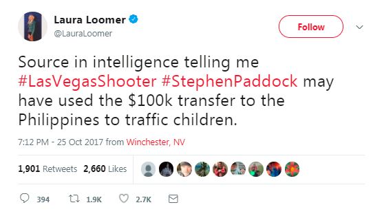 a tweet about stephen paddock and child trafficking