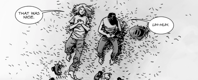 Lydia and Carl Grimes. Carl and Lydia lay in the grass together, as she says 'That was nice,' and he says, 'Uh-huh,' in 'The Walking Dead' comics.