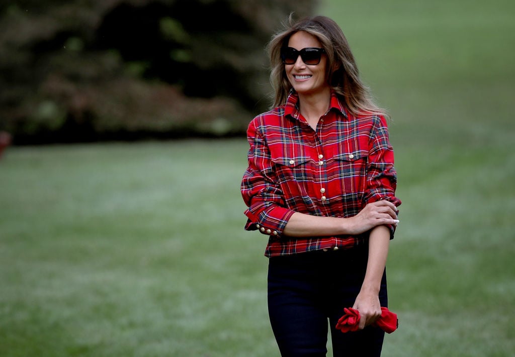 Melania Trump gardening on the White House lawn. Melania Trump gardening on the White House lawn.