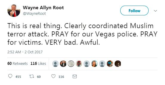 a tweet claiming muslim extremists carried out las vegas shooting