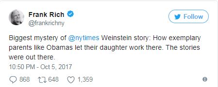 a tweet about Weinstein and Obamas