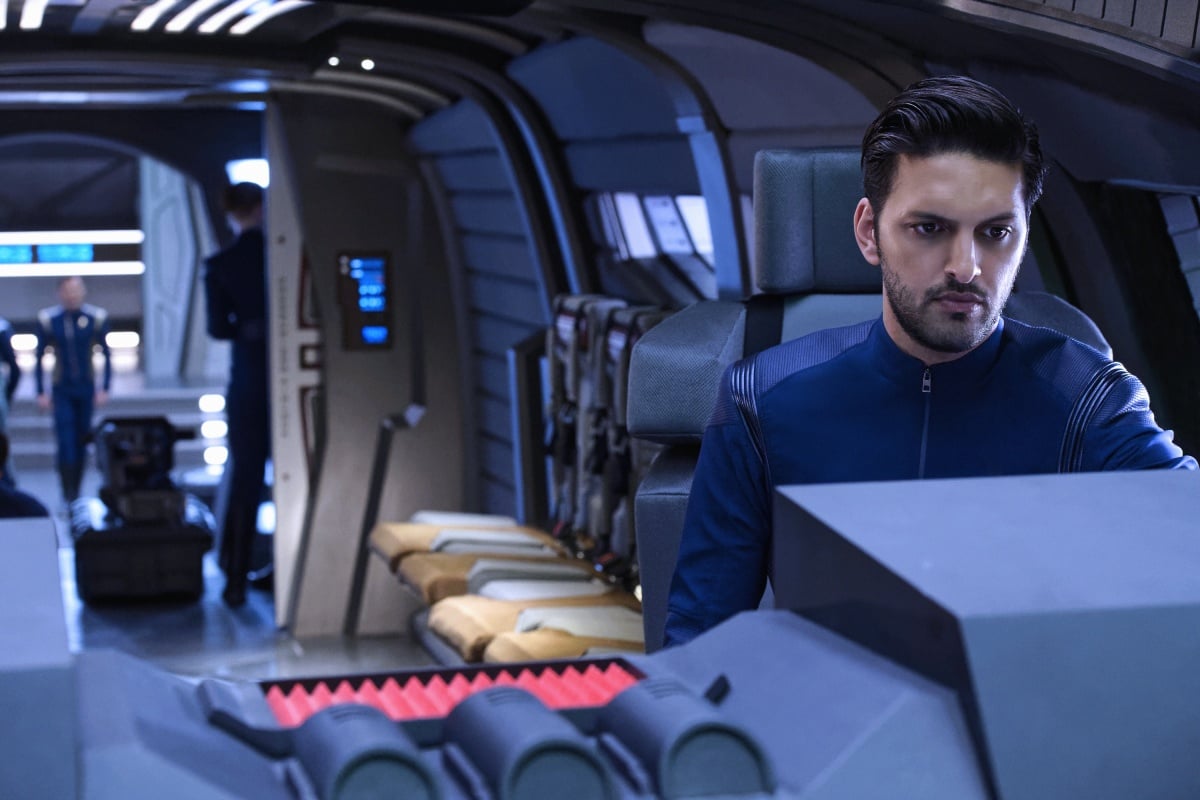 Shazad Latif in 'Star Trek: Discovery' working on a ship. 