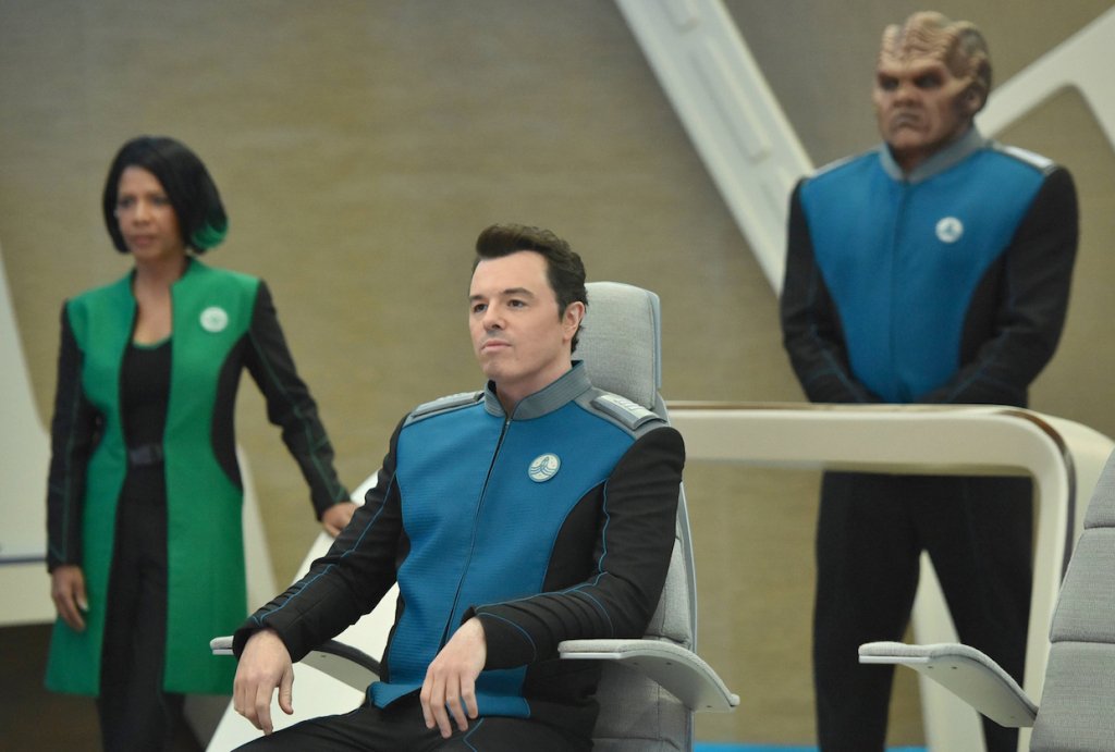 Penny Johnson Jerald, Seth MacFarlane and Peter Macon in the new space adventure