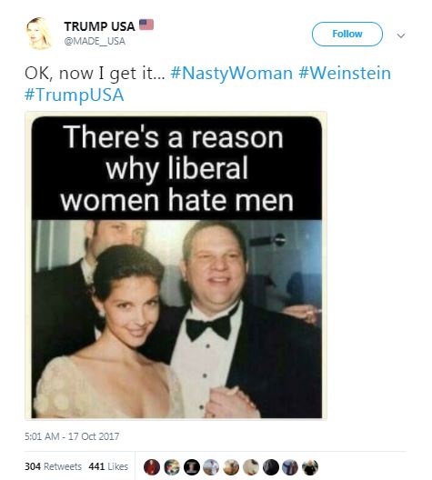 a tweet with a photo of Weinstein in a tuxedo a tweet with a photo of Weinstein in a tuxedo