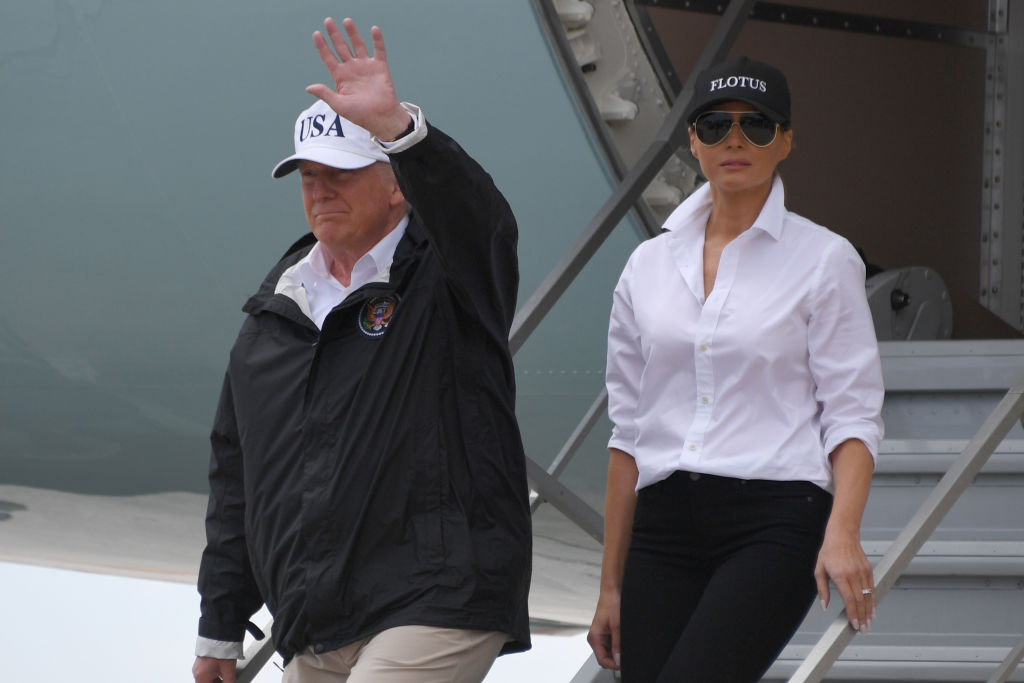 Trump and Melania departing from a plane in Texas. 