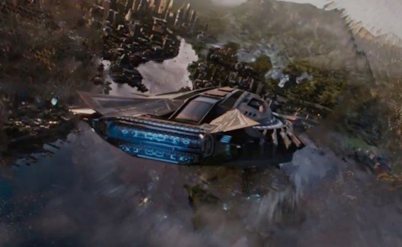 A ship flies over Wakanda in black panther A ship flies over Wakanda in black panther