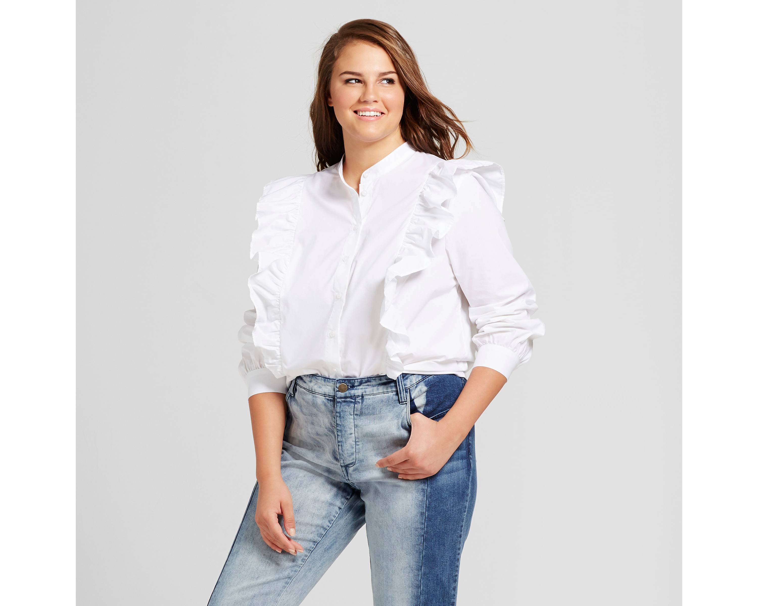 Women's Plus Size Ruffle Poplin Blouse - Who What Wear