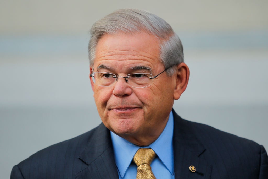 U.S. Sen. Robert Menendez (D-NJ) speaks to the media as he arrives at federal court for his trial on corruption charges