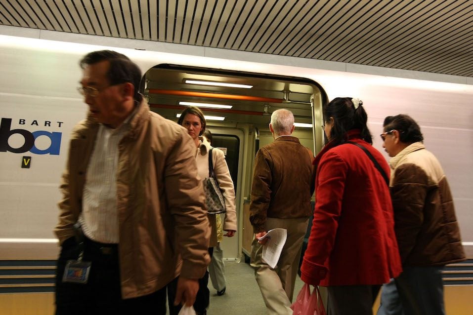 Commuters Flock To Mass Transit As Gas Prices Soar Bay Area Rapid Transit (BART) riders exit a train at the Powell Street station