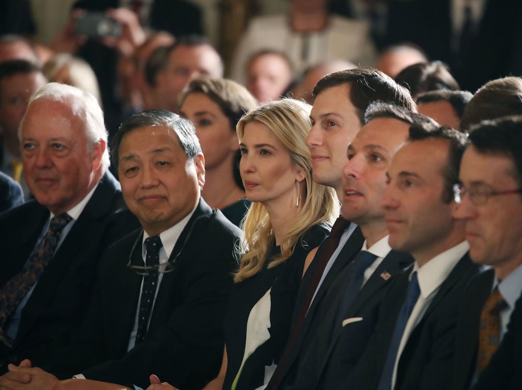 Jared Kushner and his wife Ivanka Trump sit with guests White House Senior Adviser Jared Kushner and his wife Ivanka Trump sit with guests