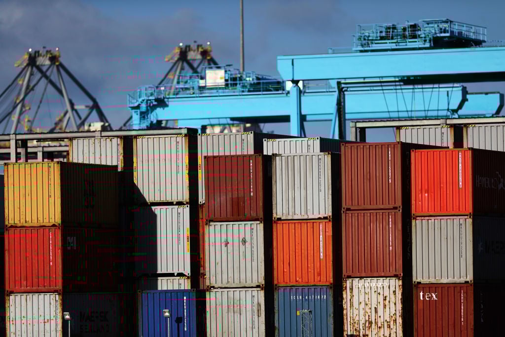 General Views of Rotterdam Port Shipping containers and cranes which move them at the Port of Rotterdam