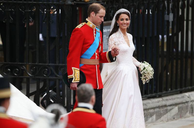 Prince William and Catherine Middleton walk out of Westminster Abbey