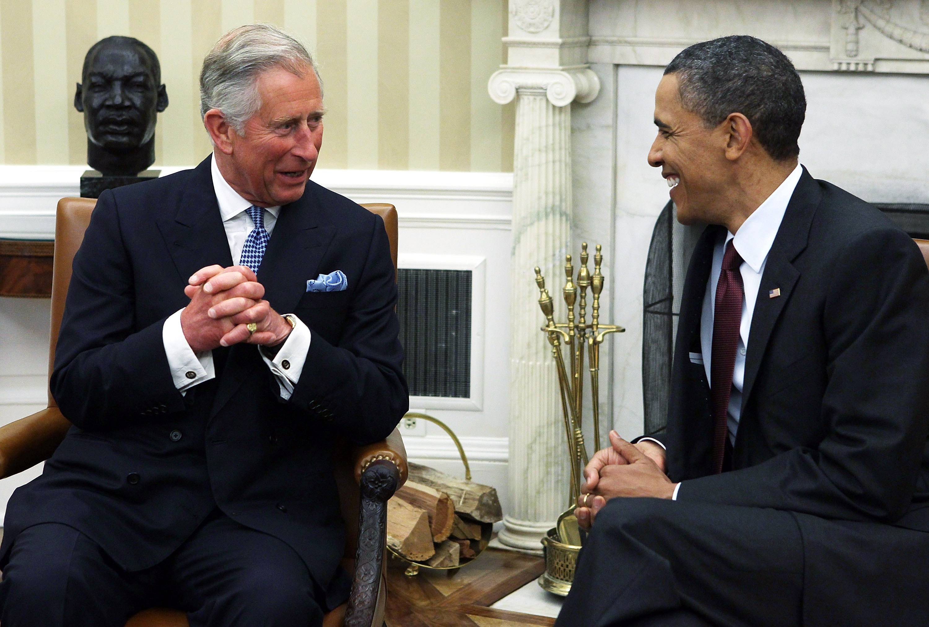 Prince Charles and Barack Obama chat in the White House