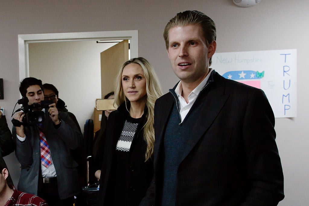 Eric and Lara Trump speaking to cameras Eric and Lara Trump speaking to cameras