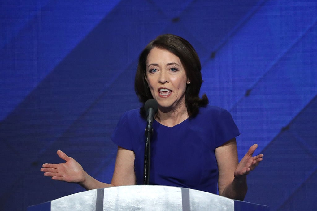 Sen. Maria Cantwell delivers remarks on the fourth day of the Democratic National Convention. Sen. Maria Cantwell delivers remarks on the fourth day of the Democratic National Convention.