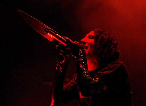 marilyn manson sings onstage with a knife microphone marilyn manson sings onstage with a knife microphone