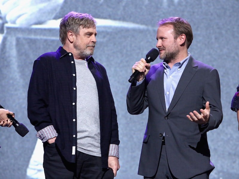 Actor Mark Hamill (L) and Director Rian Johnson of STAR WARS: THE LAST JEDI took part today in the Walt Disney Studios live action presentation 