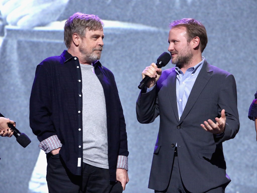 Mark Hamill (L) and Director Rian Johnson at a presentation for The Last Jedi Mark Hamill (L) and Director Rian Johnson at a presentation for The Last Jedi