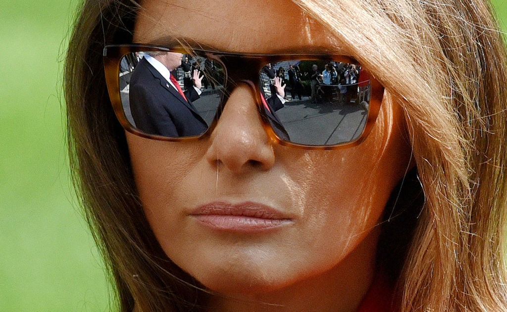 melania trump close-up of donald in her glasses