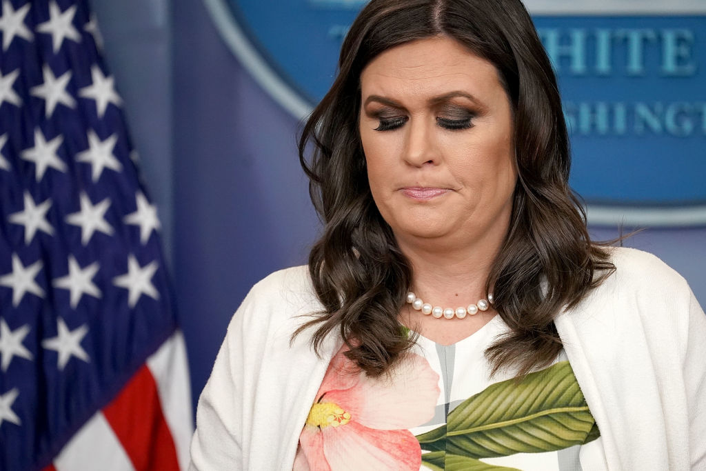 sarah huckabee sanders at the press briefing room in white