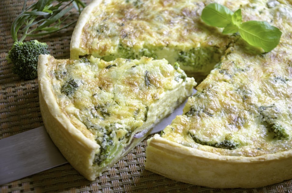 Vegetarian quiche with broccoli and cheddar
