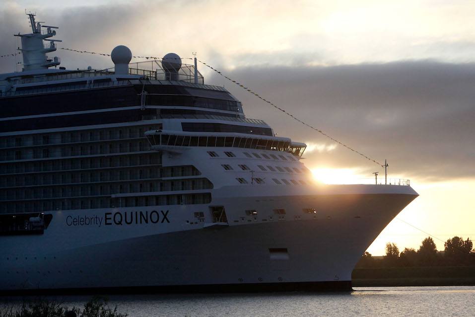 Cruiser ship Celebrity Equinox leaves the Meyer Papenburg shipyard en-route to Eemshaven