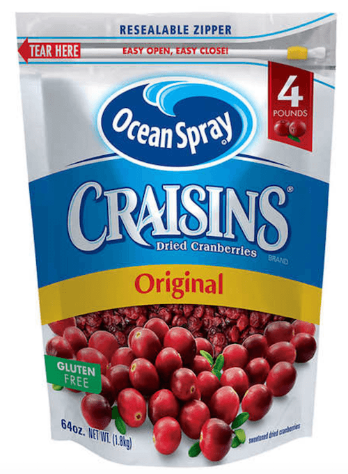 A container of Ocean Spray Craisins. A container of Ocean Spray Craisins.